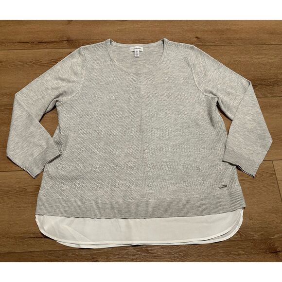 Women's Calvin Klein Mixed Media Sweater Gray/White XL Worn Once EUC! - Picture 1 of 5